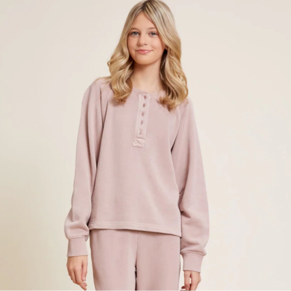 Barefoot Dreams Malibu Collection® Youth Brushed Terry Henley Pullover.